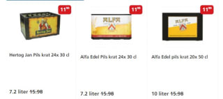 Krat Hertog Jan of Alfa pilsener voor €11,99 bij Jan Linders