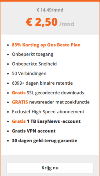 Eweka Usenet + gratis VPN voor €2,50 per maand