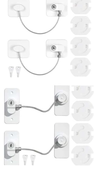 Kit de seguridad para niños.2 piezas de cerraduras de seguridad,con llaves y tornillos+4 piezas de cubiertas para enchufes.( 2 opciones)