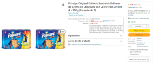 Pack 8 Príncipe Original Galletas Rellenas Chocolate con Leche Pack Ahorro por 7,90€