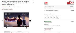 TV LED 43" Sony BRAVIA 43X75WL, 4K HDR, TDT HD, DVB-T2, Smart TV por 423,30€