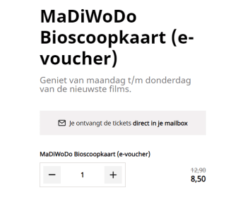 MaDiWoDo Bioscoopkaart (e-voucher) voor €8,50 via shop.nu