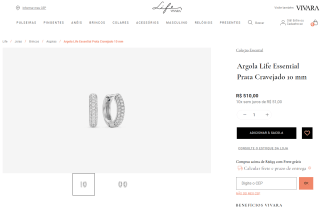 Argola Vivara, modelo Life Essential Prata Cravejado - R$ 510