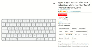 Apple Magic toetsenbord USB + Bluetooth Nederlands Aluminium, voor €79 bij Amazon