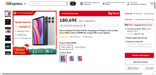 Tablette 12,1" Xiaomi Redmi Pad Pro - RAM 6 Go, 128 Go à 180,69€