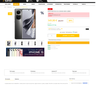 OPPO Reno10 5G 8/256GB por solo 349€