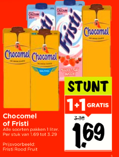 Alle varianten Chocomel en Fristi 1+1 gratis bij Vomar