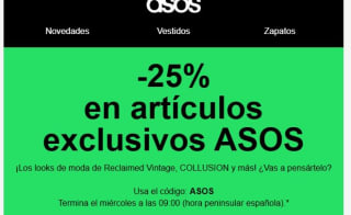 Hasta 70% descuento +25% descuento e artículos exclusivos desde Asos