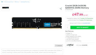 Crucial 32GB DDR5 Memory – £47.99