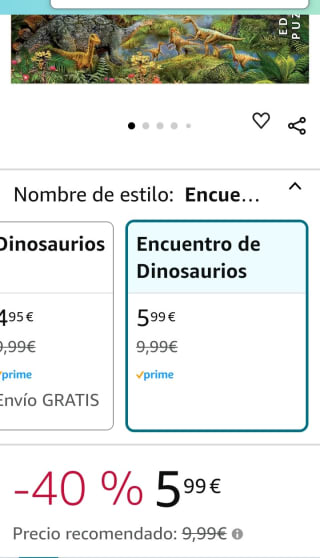Educa puzzle Encuentro Dinosaurios 500 piezas0por 5,99€.