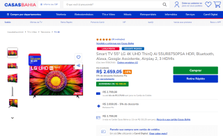 Smart TV da LG de 55 polegadas 4K UHD - R$ 2.659,05