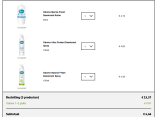 1+2 gratis op alle Odorex deo & douche bij Kruidvat