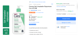 Cerave Gel Limpiador Espumoso Con 473ml por $269.50 en Mercado Libre