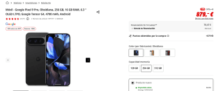 Google Pixel 9 Pro 16GB/256GB por 791,10€ mas modelos en cesta