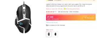 Ratón gaming Logitech G502 Hero por 27,16€