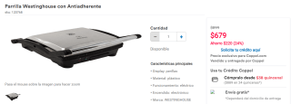 Sandwichera parrilla Westinghouse con antiadherente por $679 en Coppel
