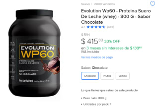 Proteína Evolution WP60 800g por $416 en Mercado Libre