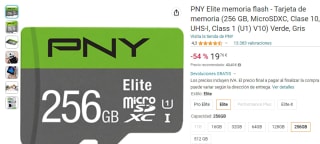 Tarjeta PNY Elite memoria flash 256 GB, MicroSDXC, Clase 10 por 19,76€