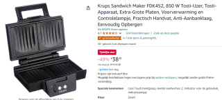 Krups Sandwich Maker FDK452 voor €38,49 bij Amazon