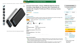 2 Baterias Enerwow Portatiles 16.000mAh por solo 19,99€