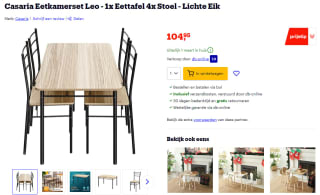 Casaria Eetkamerset Leo - 1x Eettafel 4x Stoel voor €104,95 bij Bol.com