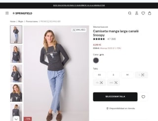 Camiseta manga larga canalé Snoopy por 4,99€.