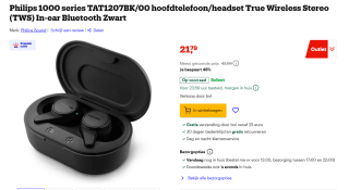 Philips TAT1207BK/00 True Wireless Oordopjes Zwart voor €21,79 bij Bol