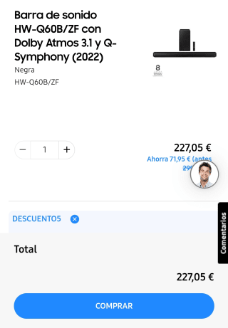 Barra de sonido Samsung HW-Q60B/ZF Inalámbrico 340W por 227,05€