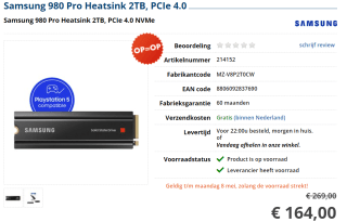 Samsung 980 PRO met heatsink - 2 TB voor €164 bij Paradigit