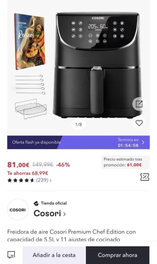 Freidora de aire Cosori Premium Chef Edition por 61€
