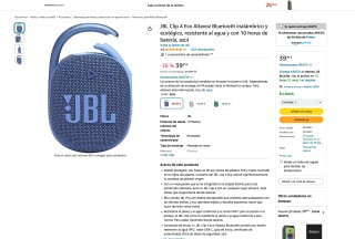 Altavoz JBL Clip 4 Eco Bluetooth inalámbrico y ecológico resistente al agua por 39,99€