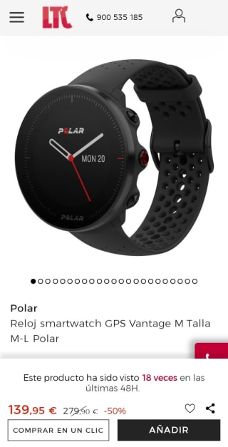 Reloj smartwatch GPS Vantage M Talla M-L Polar por 139,95€.