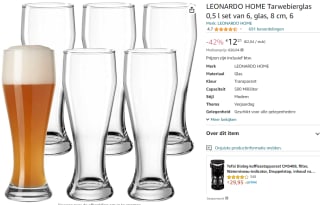 Leonardo Taverna bierglas 0,5 liter wit set van 6 voor €12,21 bij Amazon