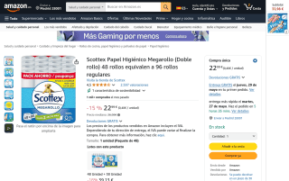 Scottex Papel Higiénico Megarollo doble rollo 48 unidades por 22,99€