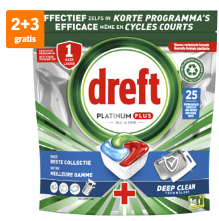 Dreft Platinum plus deep clean 25 vaatwascapsules 2+3 gratis bij de AH