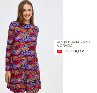 Vestido Mini Print de Manga Larga por 6.99€