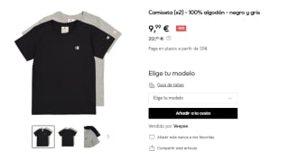 Champion pack 2 Camisetas - 100% algodón - negro y gris por 9,99€