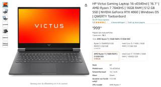 HP Victus gaming laptop 16-s0340nd bij Amazon voor €999