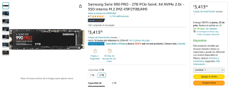 SSD Samsung Serie 990 PRO 2TB por $2,731 en Amazon