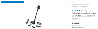 Bosch Draadloze steelstofzuiger Unlimited 8 Gen2 voor €279 bij Bosch