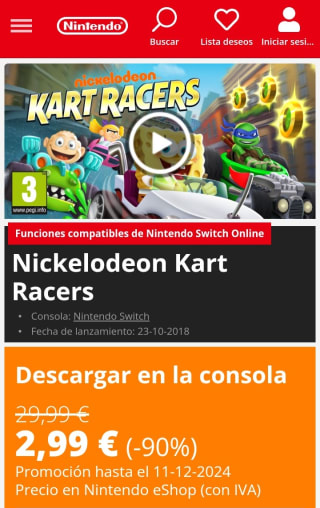 Nickelodeon Kart Racers Nintendo Switch por 2,99€.
