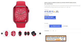Apple Watch serie 8 41mm Rojo por 415,93€