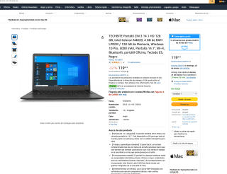 Portátil ZIN 3 14.1 HD 128 GB Celeron N4020 4GB RAM LPDDR/ 128 GB de Memoria Windows 10 Pro 5000 mAh Pantalla 14.1" Wi-Fi Bluetooth por solo 119€
