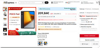 Tablette POCO-Pad Global Version 12.1 à 209,84€