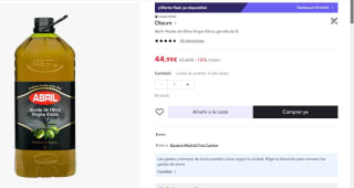 Abril- Aceite de Oliva Virgen Extra, garrafa de 5L por 44,99€ (32,99€ nuevo usuario)