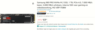 Samsung 980 PRO 1TB M.2 SSD voor €58,74 bij Amazon