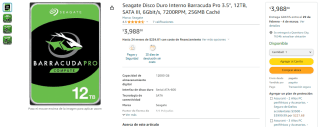 Disco Interno Seagate Barracuda Pro 3.5" 12TB por $3,989 en Amazon