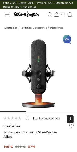 Micrófono Gaming Steelseries Alias por 149€.
