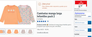 Camisetas manga larga infantiles pack 2 por solo 2€