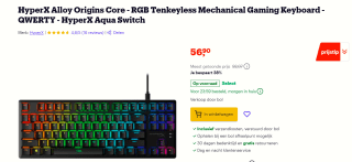 HyperX Alloy Origins Core (HyperX Aqua Switch, Qwerty US) voor €56,90 bij Bol.com